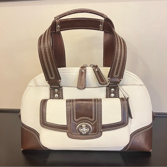Coach Hampton Brown/Cream Pebbled Leather Satchel limited edition - Picture 2 of 16